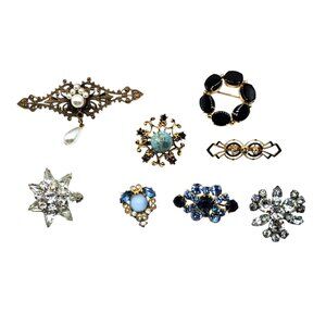 VIntage Rhinestone Brooch Lot of 8 Weiss Kramer Burt Cassell Costume Jewelry